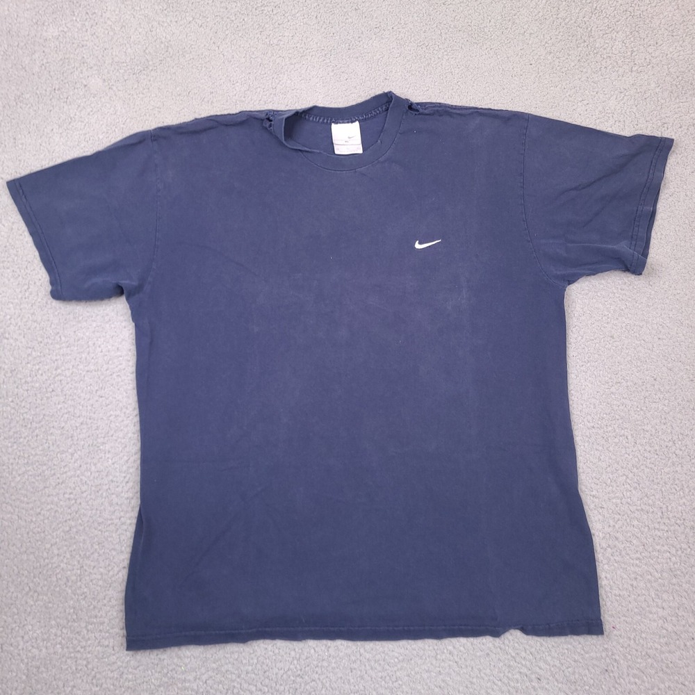 Vintage Nike T-Shirt Mens XL Navy Blue‎ Faded Thrashed Distressed Y2K